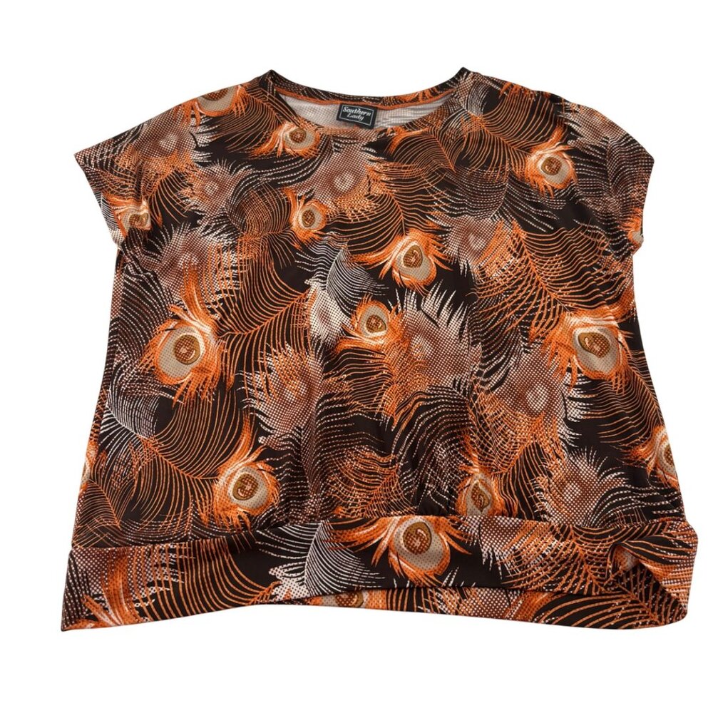 Southern Lady size Large Blouse Short Sleeves Vintage Look Brown Orange